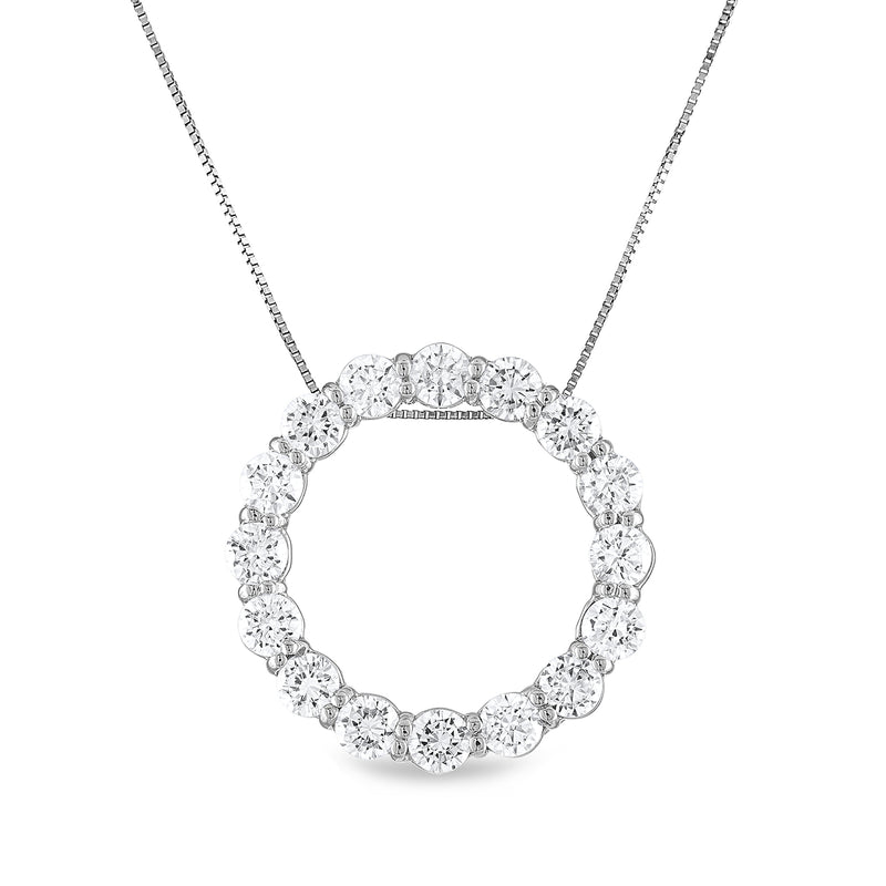 14kt white gold diamond circle pendant necklace with round-cut stones