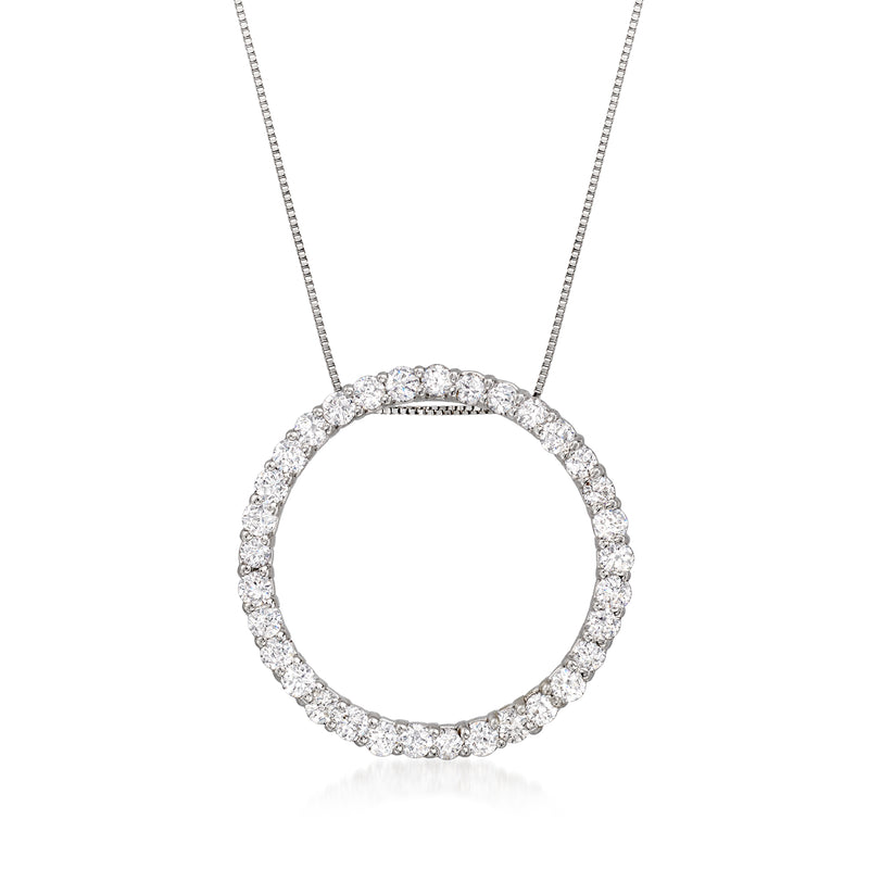Diamond eternity circle pendant necklace in white gold