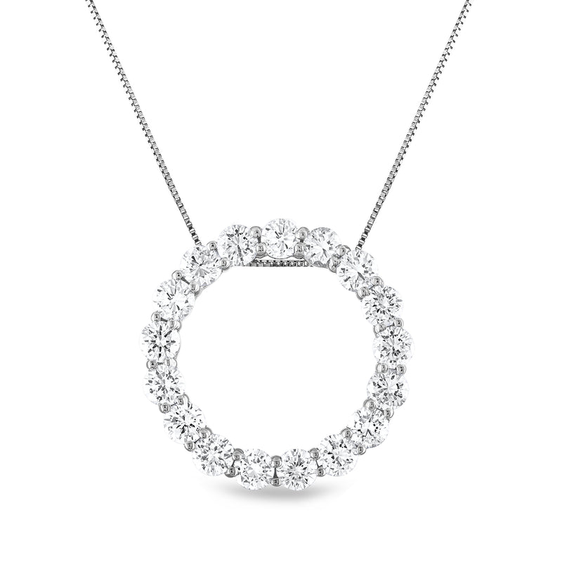 Diamond circle pendant necklace in 14kt white gold with round bezel-set stones