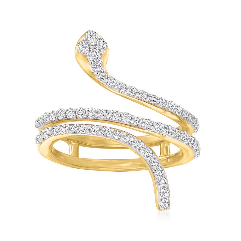 18kt gold over sterling diamond snake ring with pave curved head and band accents