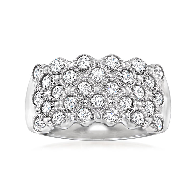 Sterling silver multi-row ring with round-cut diamond accents