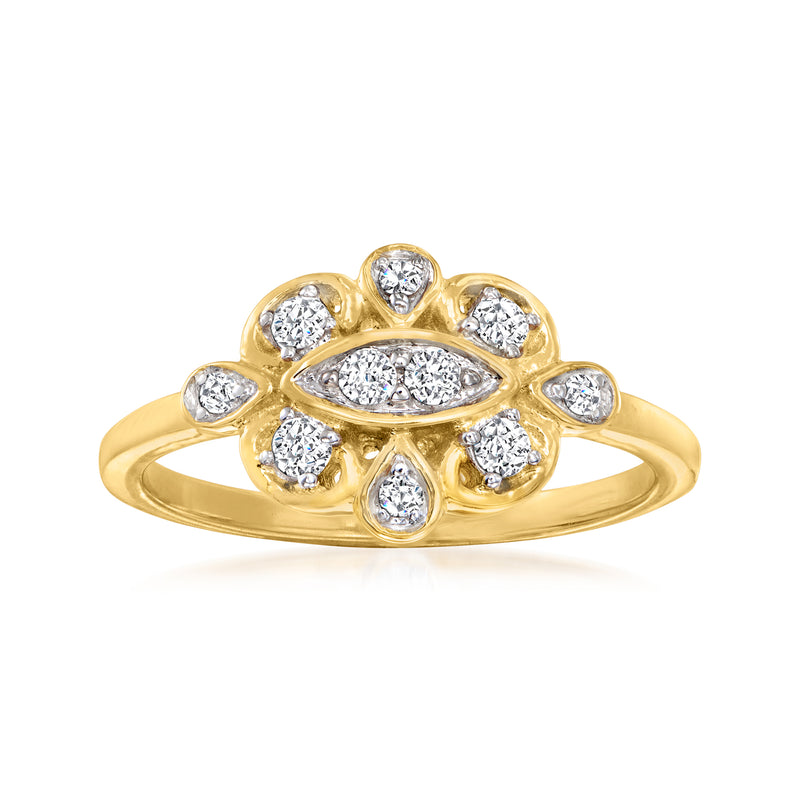 Diamond flower ring in gold over sterling with marquise and round stones