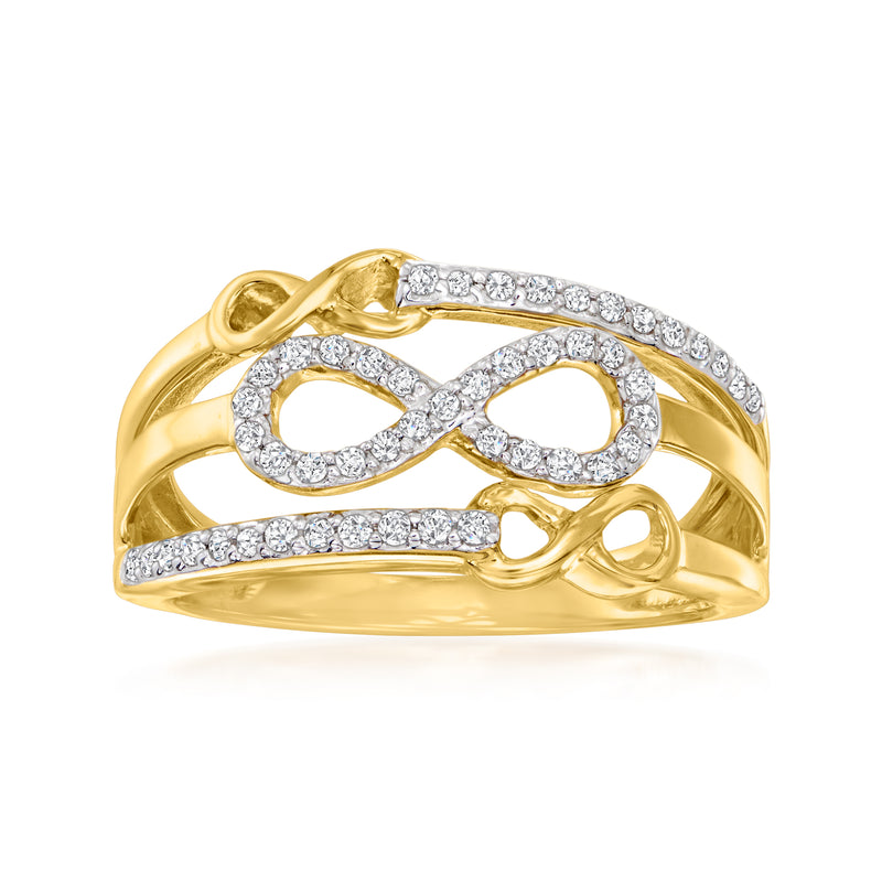 Diamond three-row infinity ring in 18kt gold over sterling