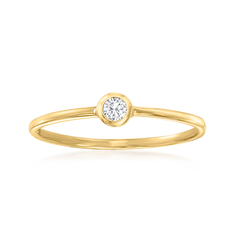 14kt yellow gold ring with bezel-set round diamond centerpiece
