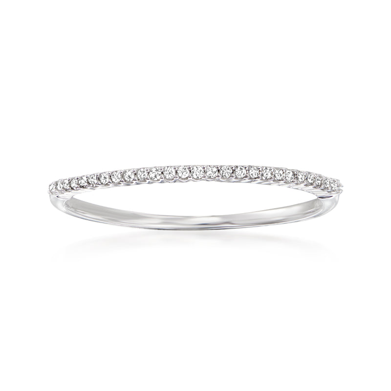 14kt white gold diamond-accented ring with a pavé-set top half