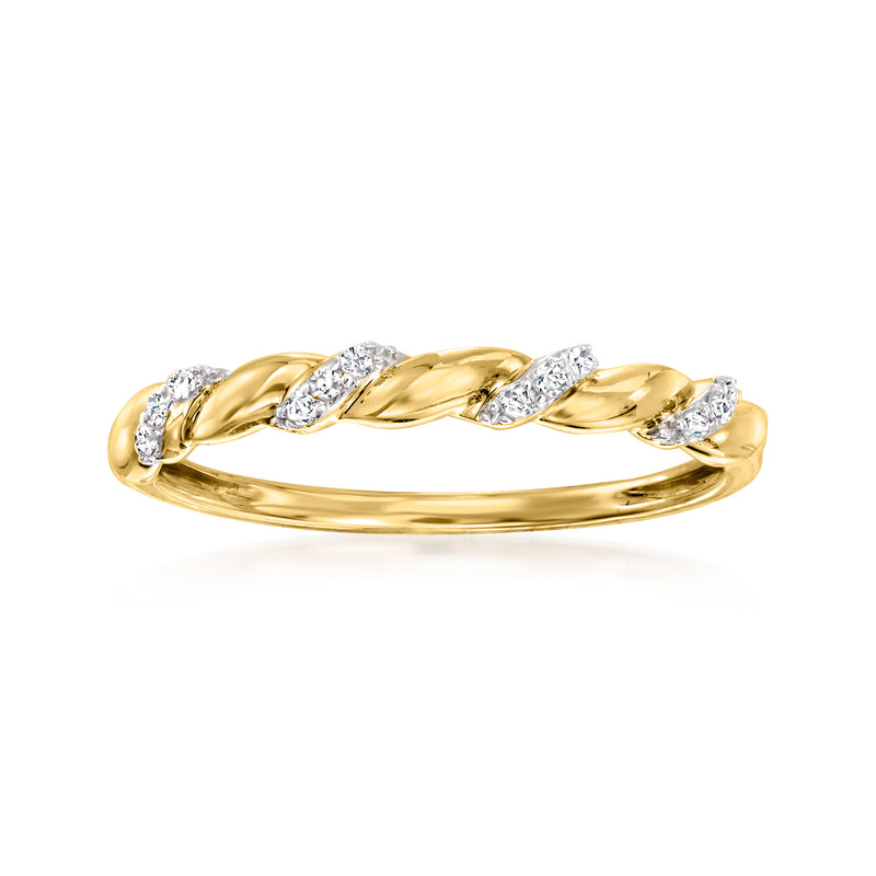 14kt yellow gold twisted diamond band ring with five oval pave diamonds