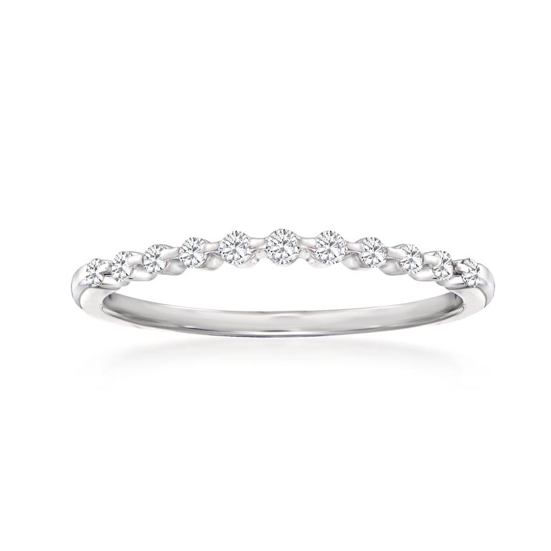 Diamond ring in 14kt white gold with small round stones along the top
