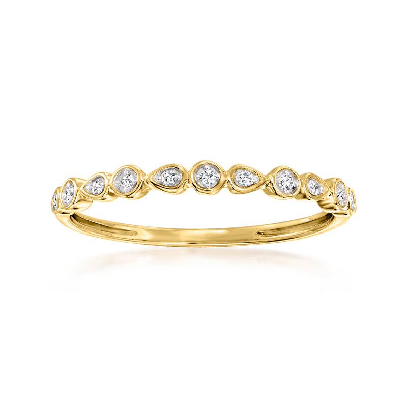14kt yellow gold diamond ring with linked round stones in a curved setting