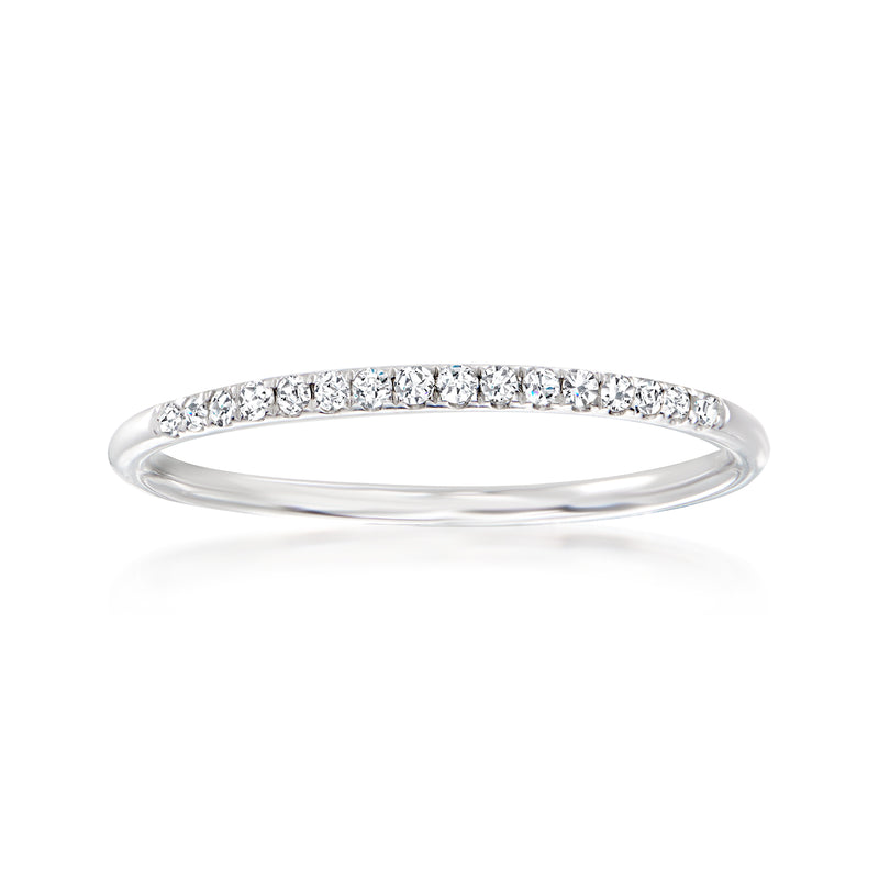 14kt white gold diamond ring with a slim band and pavé-set stones