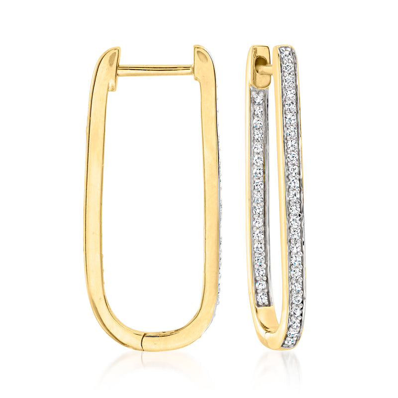 14kt yellow gold oval hoop earrings with diamond accents