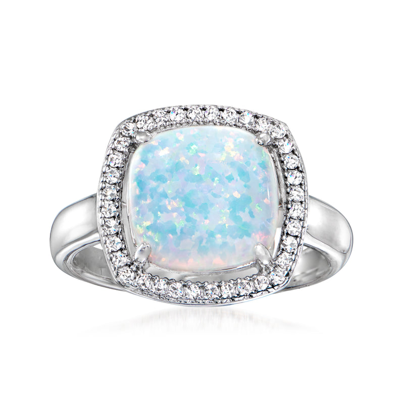Charles Garnier sterling silver opal-effect oval ring with CZ halo, .18 ct t.w.