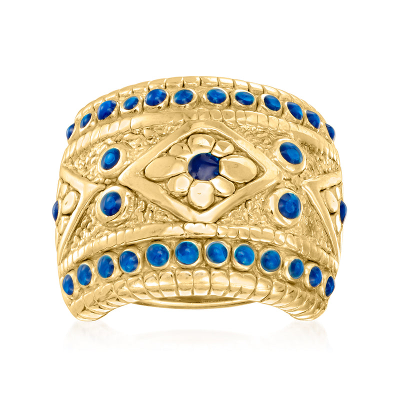Antique-style gold over sterling silver ring with blue enamel domed setting