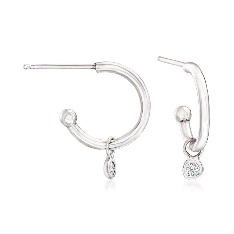 14kt white gold C-hoop earrings with diamond-accented drop charm