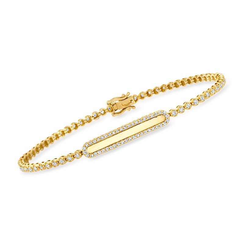 14kt yellow gold diamond bar bracelet with pavé bar and box clasp