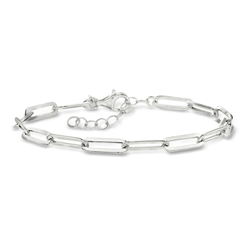 Sterling silver link paper clip bracelet with adjustable clasp and spring ring closure