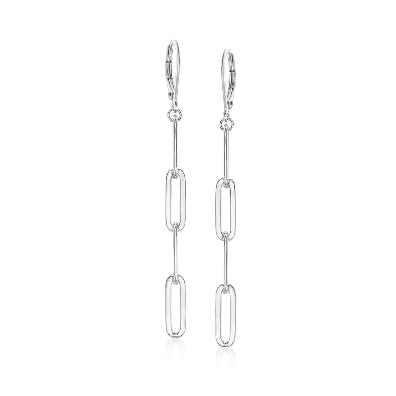 Sterling silver paper-clip link drop earrings with leverback closures