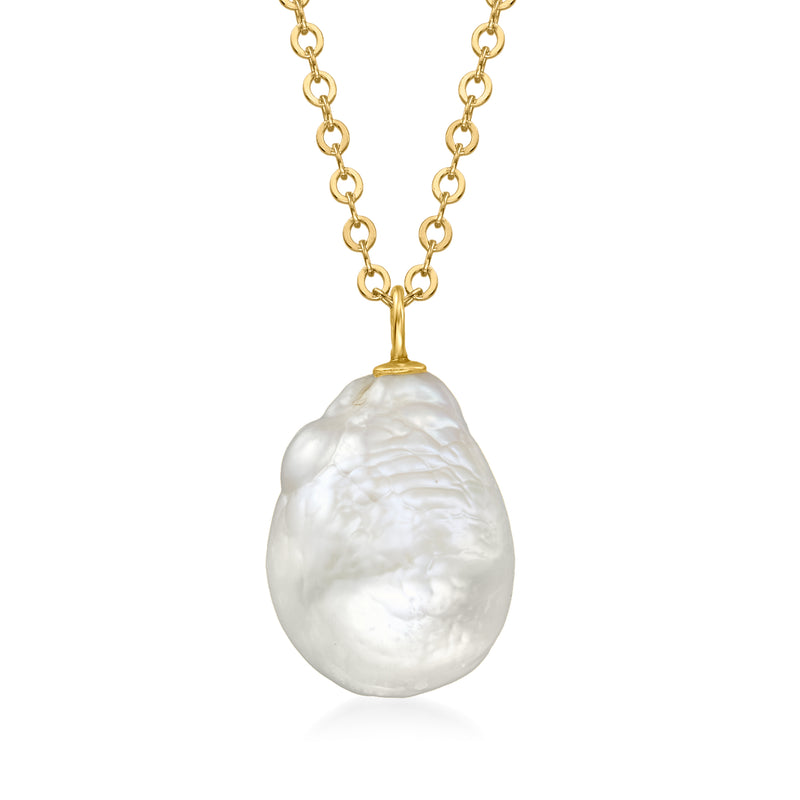14kt yellow gold chain necklace with large white baroque pearl drop pendant