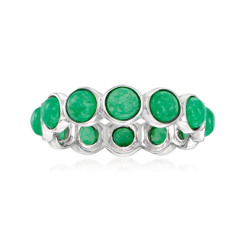 Sterling silver eternity band with green jade round inlays