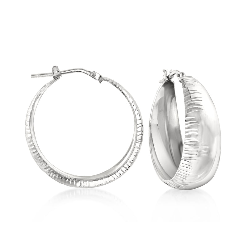 Italian sterling silver diamond-cut hoop earrings, polished finish with clasp