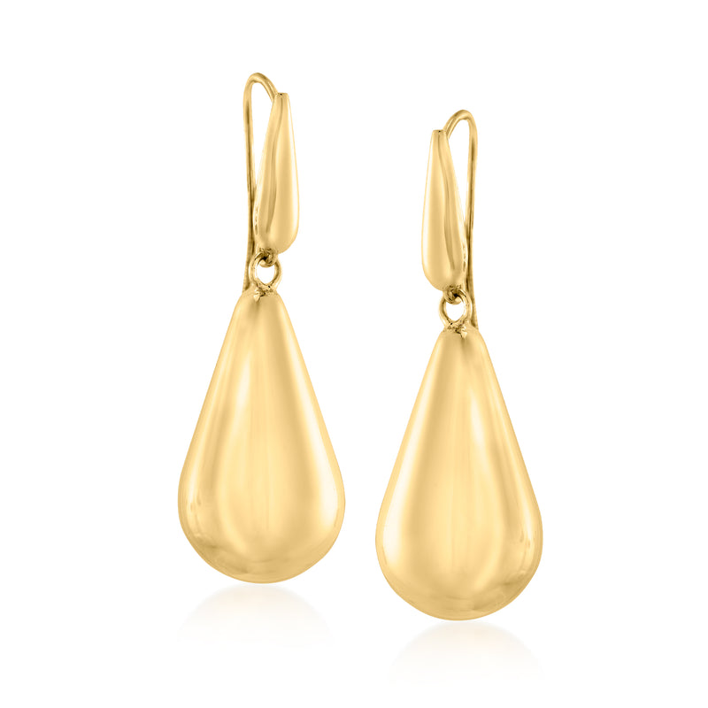 Gold over sterling teardrop drop earrings with hinged earwire, polished finish