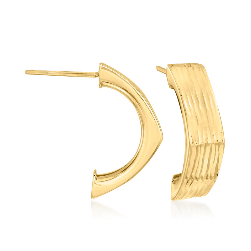 Yellow gold geometric drop earrings with half-moon hoop design