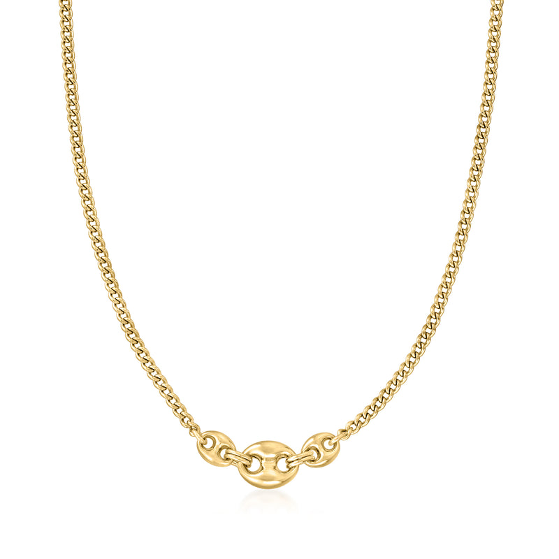 18kt gold over sterling mariner and curb-link necklace with oval clasp connector