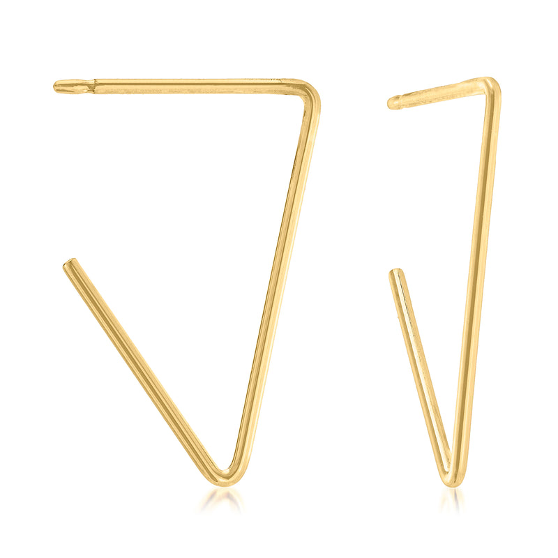 14kt yellow gold open triangle hoop earrings with hinged closure