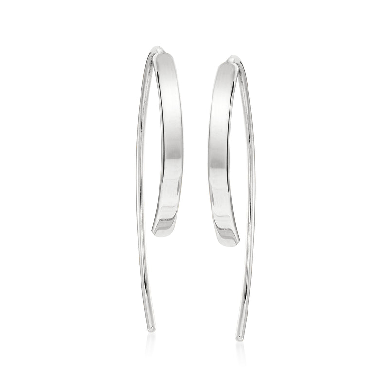 White gold oval hoop earwire earrings, polished finish