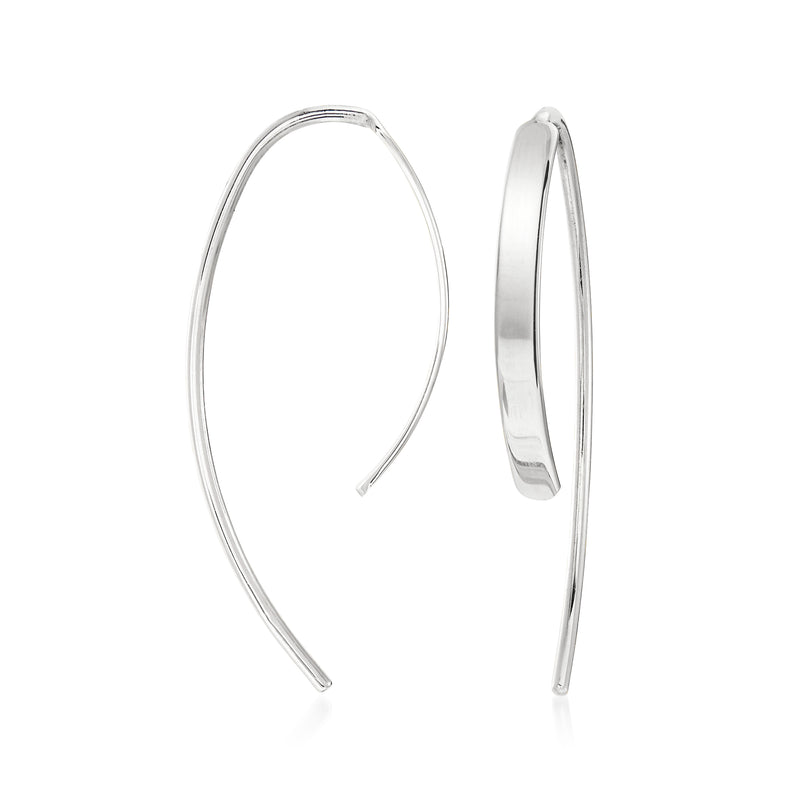 Polished white gold oval hoop earwire earrings with slim profile