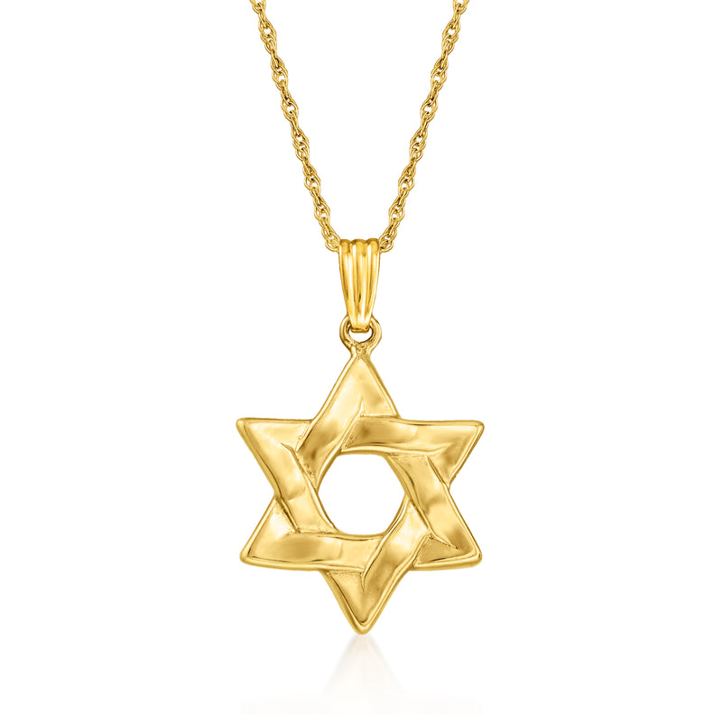 14k yellow gold Star of David pendant necklace with link chain