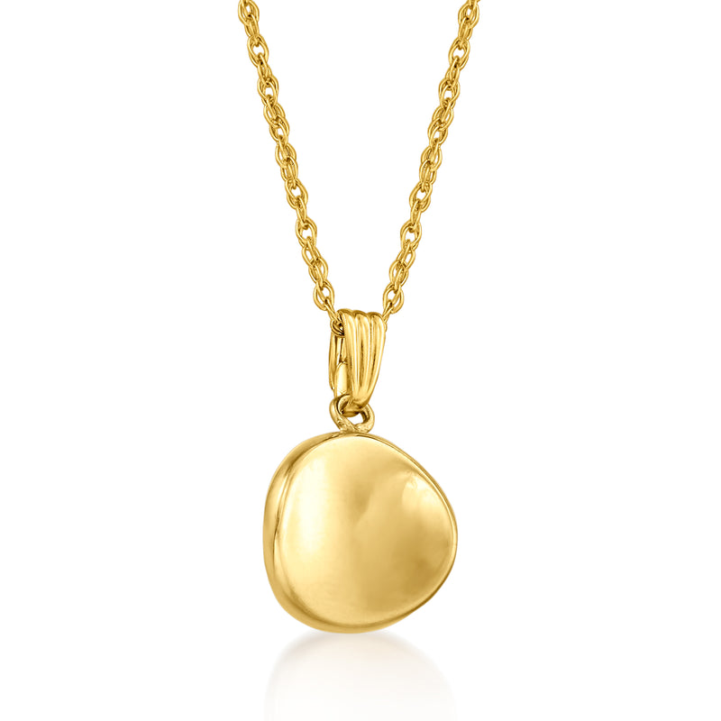 14kt yellow gold chain necklace with round concave disc pendant
