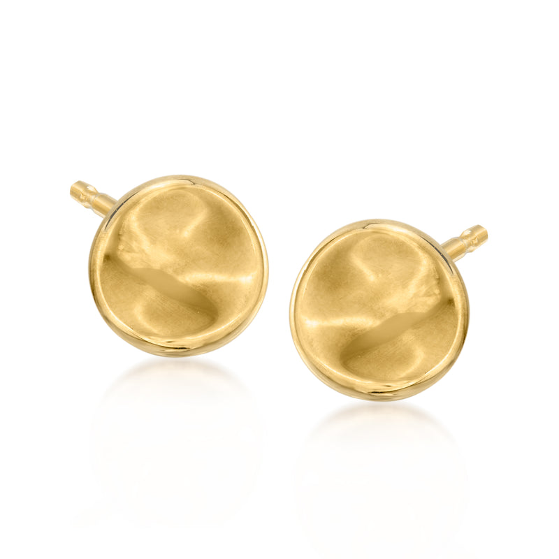 14kt yellow gold concave disc stud earrings with polished round face