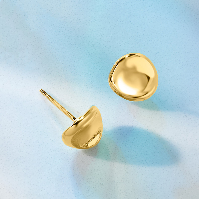Polished 14kt yellow gold concave disc stud earrings, round face and post