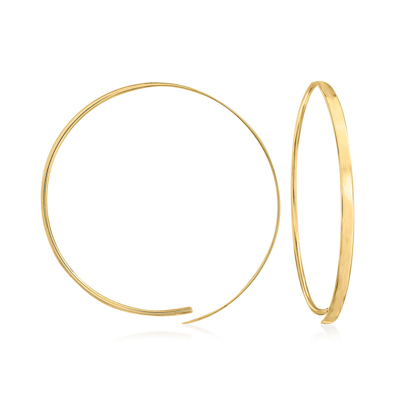 14kt yellow gold slim hoop earrings, smooth circular shape