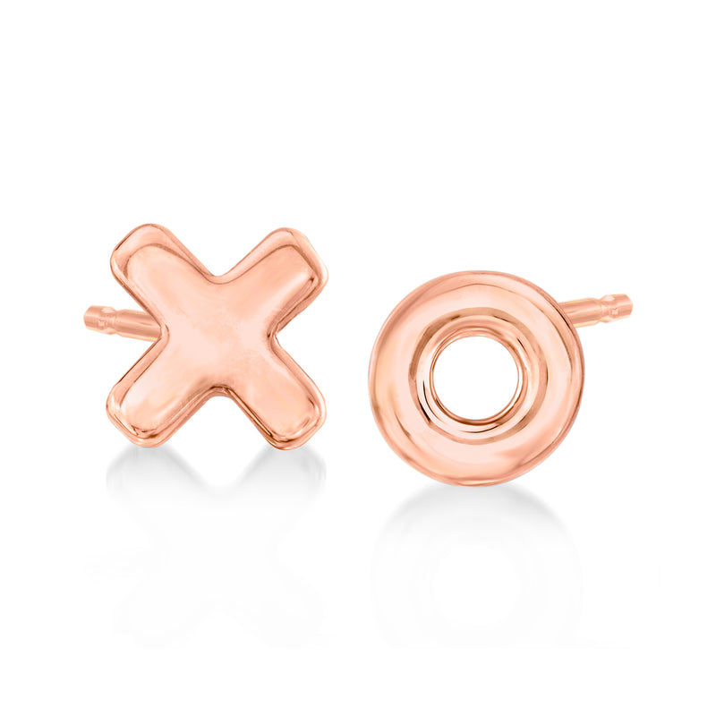 Mismatched XO rose gold stud earrings with post backs