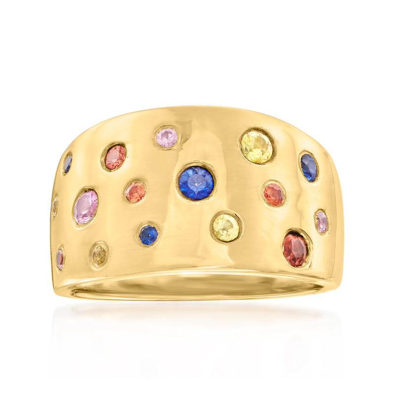 Gold-tone dome ring with multicolored oval gemstones across the top