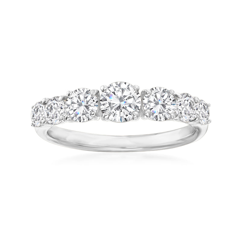 14kt white gold graduated diamond ring with five round brilliant stones, polished band