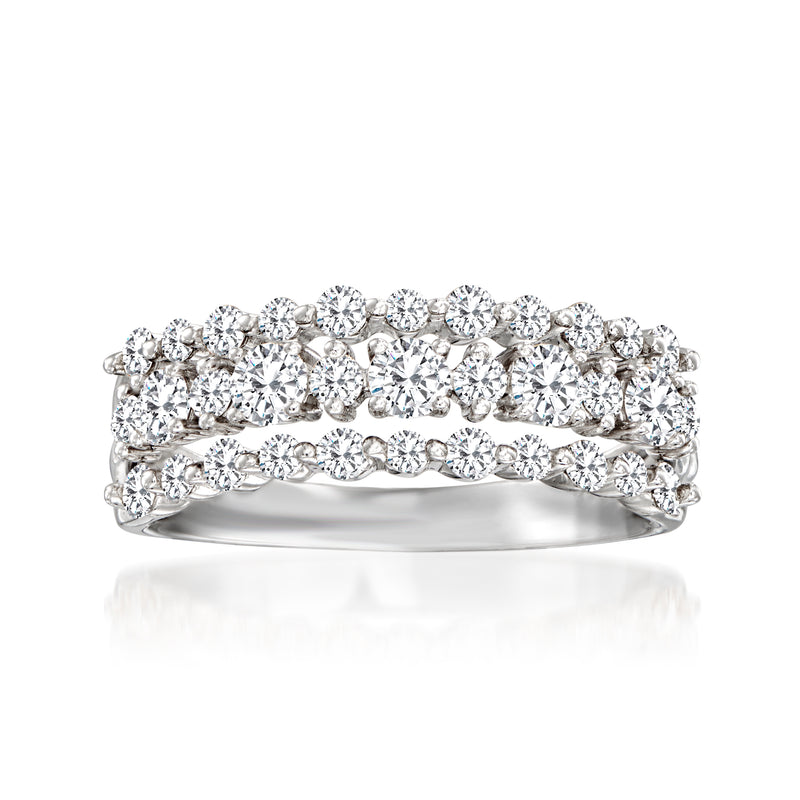 Three-row diamond band ring in 14kt white gold with round stones