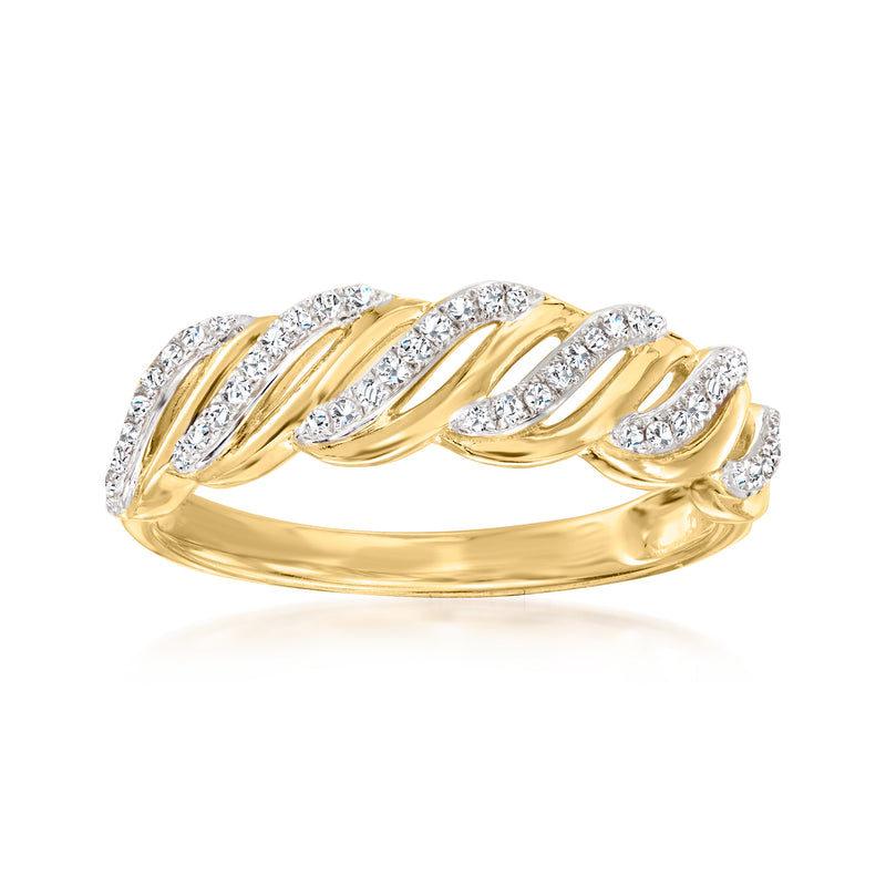 18kt gold over sterling twisted ring with diamond-accented pave and spiral design