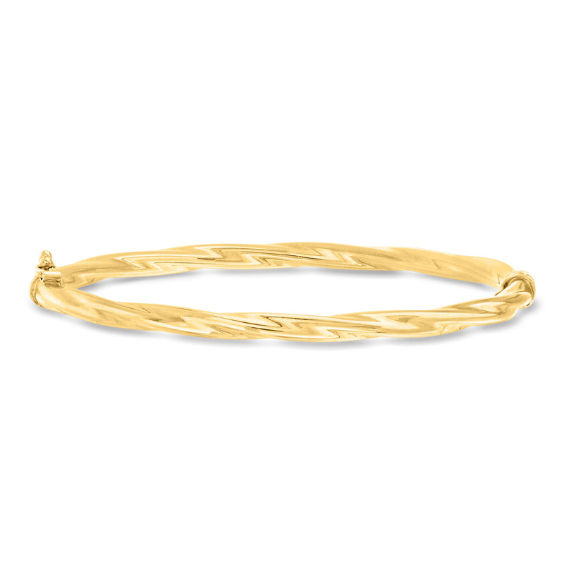 14kt yellow gold oval twisted bangle bracelet, polished with rope-like texture