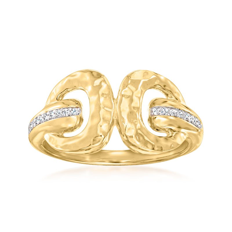 Hammered gold ring with diamond-accented curved openwork bands