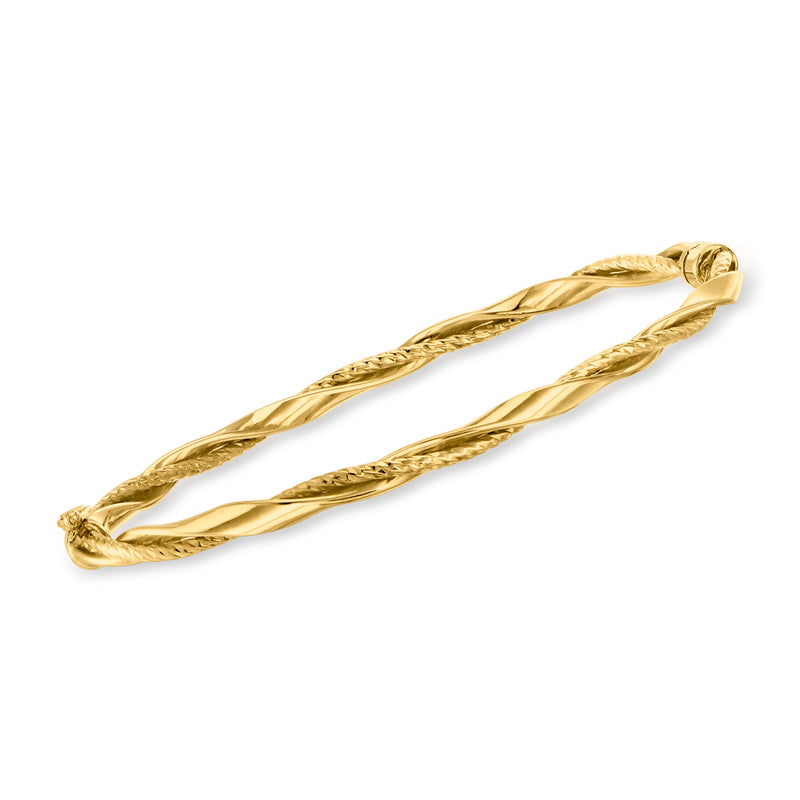 Yellow gold twisted bangle bracelet with rope-edge detailing