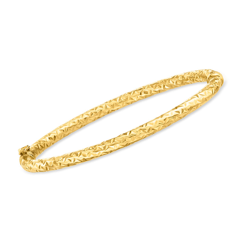 14kt yellow gold geometric oval bangle bracelet with braided diamond texture