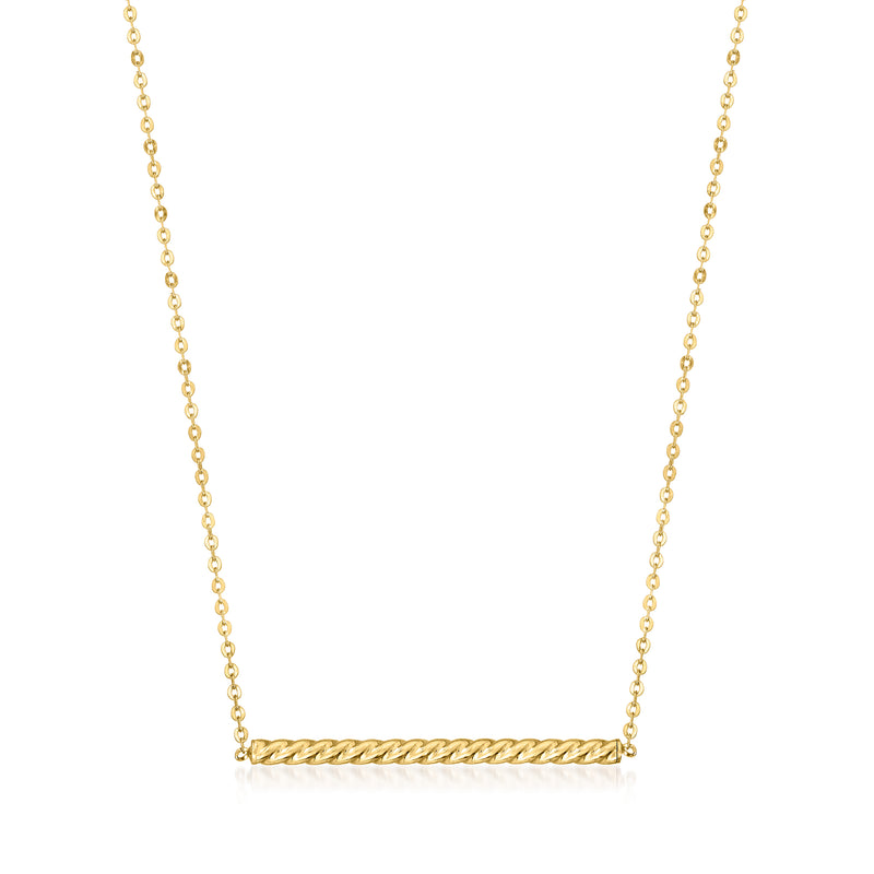 14k yellow gold twisted bar necklace with fine chain