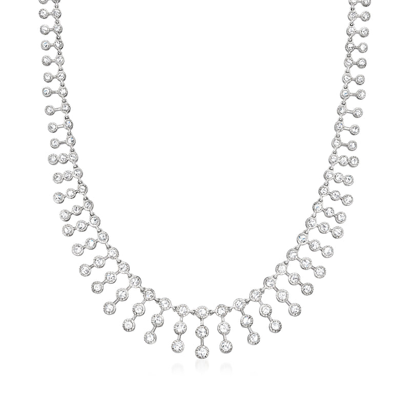 Platinum diamond necklace with linked round-cluster drops and small bezel stones