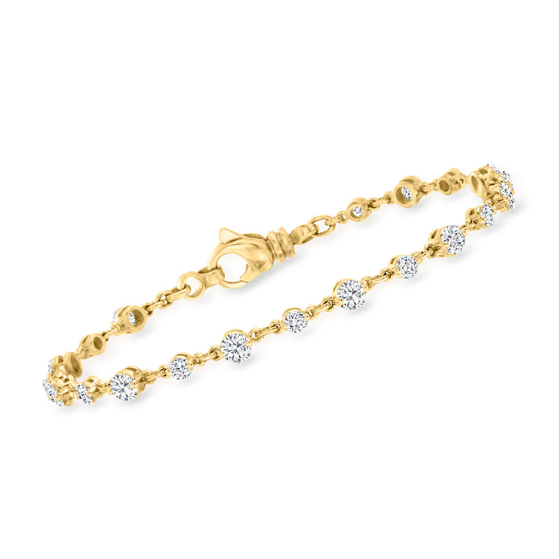 14kt yellow gold diamond tennis bracelet with round bezel-set stones