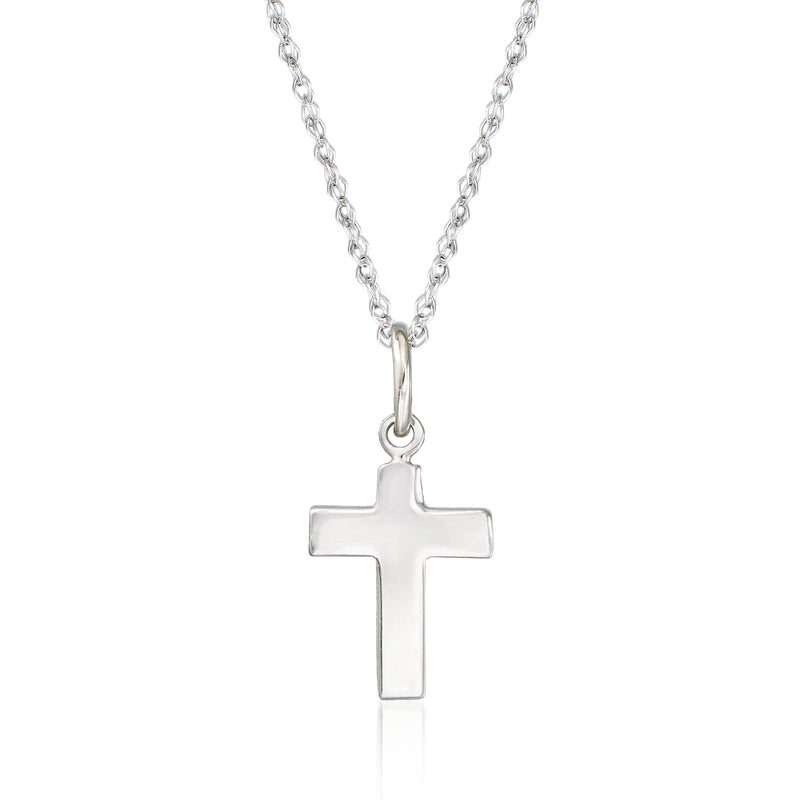 14kt white gold cross pendant necklace with polished cross on cable chain