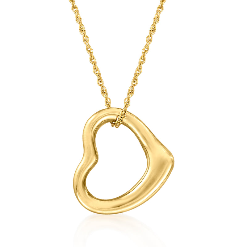 14kt yellow gold heart pendant necklace with open heart design