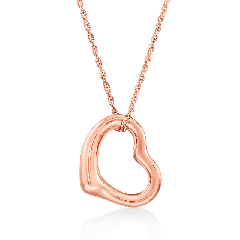 14kt rose gold heart pendant necklace with polished open heart shape