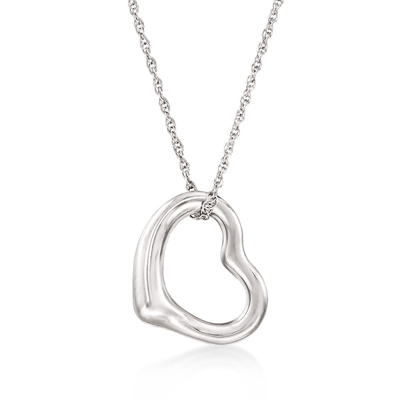 14kt white gold heart necklace with smooth rounded heart pendant on cable chain